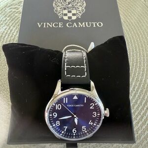 Vince Camuto Blue Dial Men's Watch with Black Leather Strap